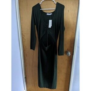 NWT All in Favor Green Cut Out Knit Sweater Party Long Sleeve Dress Size XL